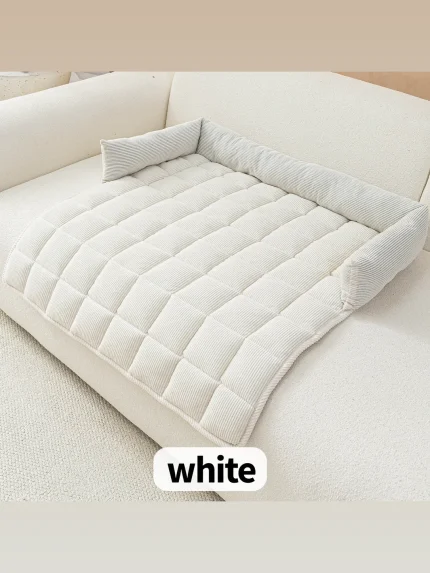 White corduroy pet sofa mat