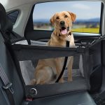 Black foldable pet car seat installed in a vehicle