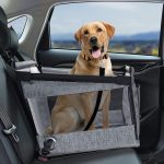 Gray foldable pet car seat installed in a vehicle