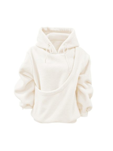 White unisex fleece pet carrier hoodie with front pet pouch