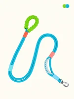 Hands-free rope dog leash in Blue with a cushioned handle and metal clip