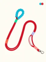 Hands-free rope dog leash in Red with a cushioned handle and metal clip