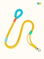 Hands-free rope dog leash in Yellow with a cushioned handle and metal clip