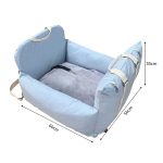 Blue portable pet car seat with dimensions